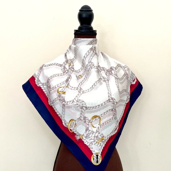 New Gucci Scarf GG Logo Ropes Print Nautical Style Silk Wrap - Picture 4 of 15